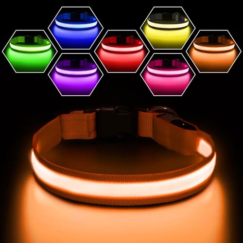 Orange Color Rechargeable LED Dog Safety Collar – 8 Light Modes