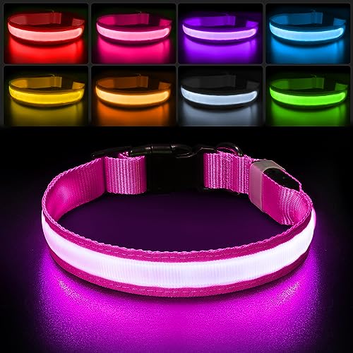 Pink Color Rechargeable LED Dog Safety Collar – 8 Light Modes