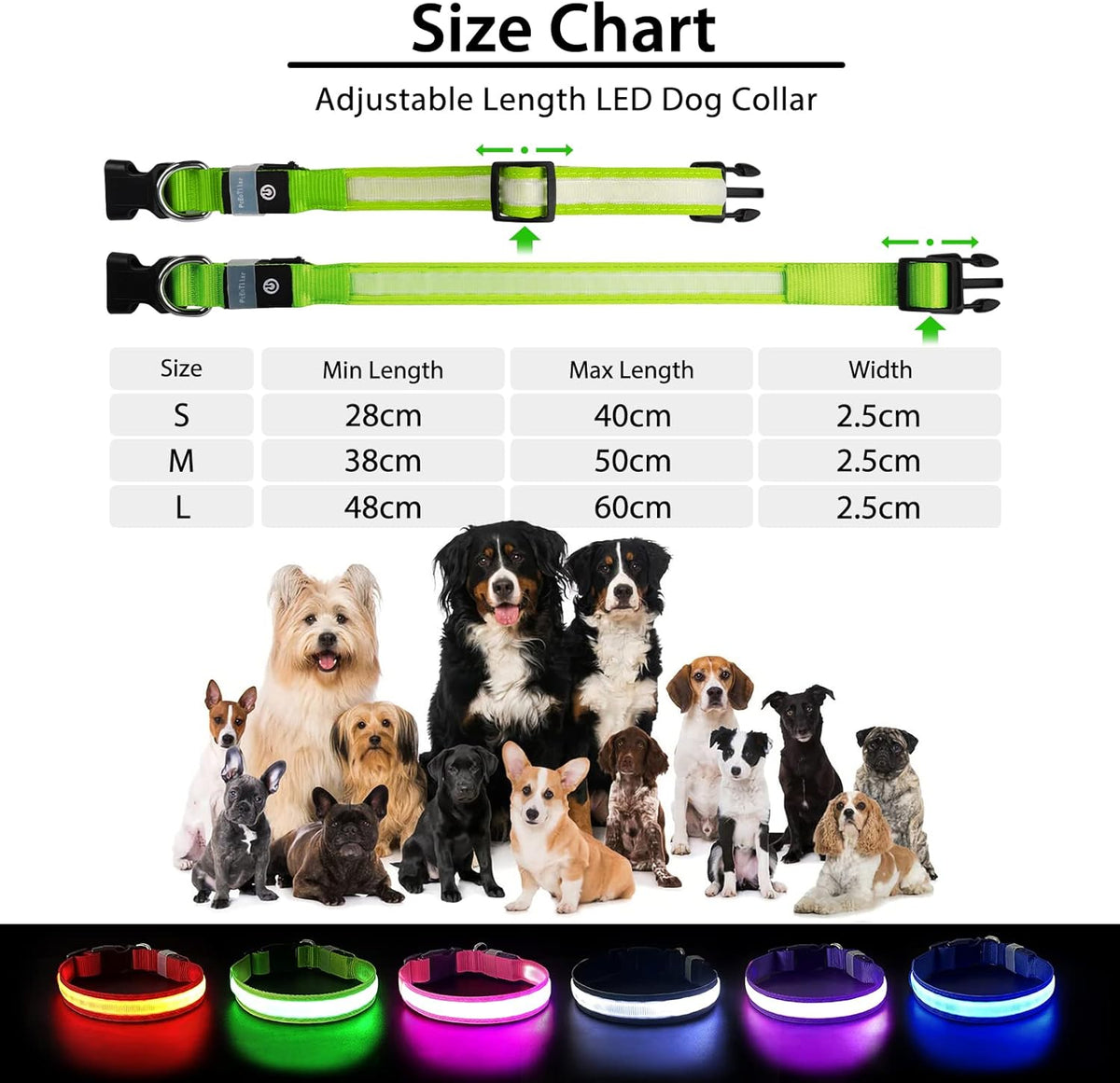 Rechargeable LED Dog Safety Collar – 8 Light Modes