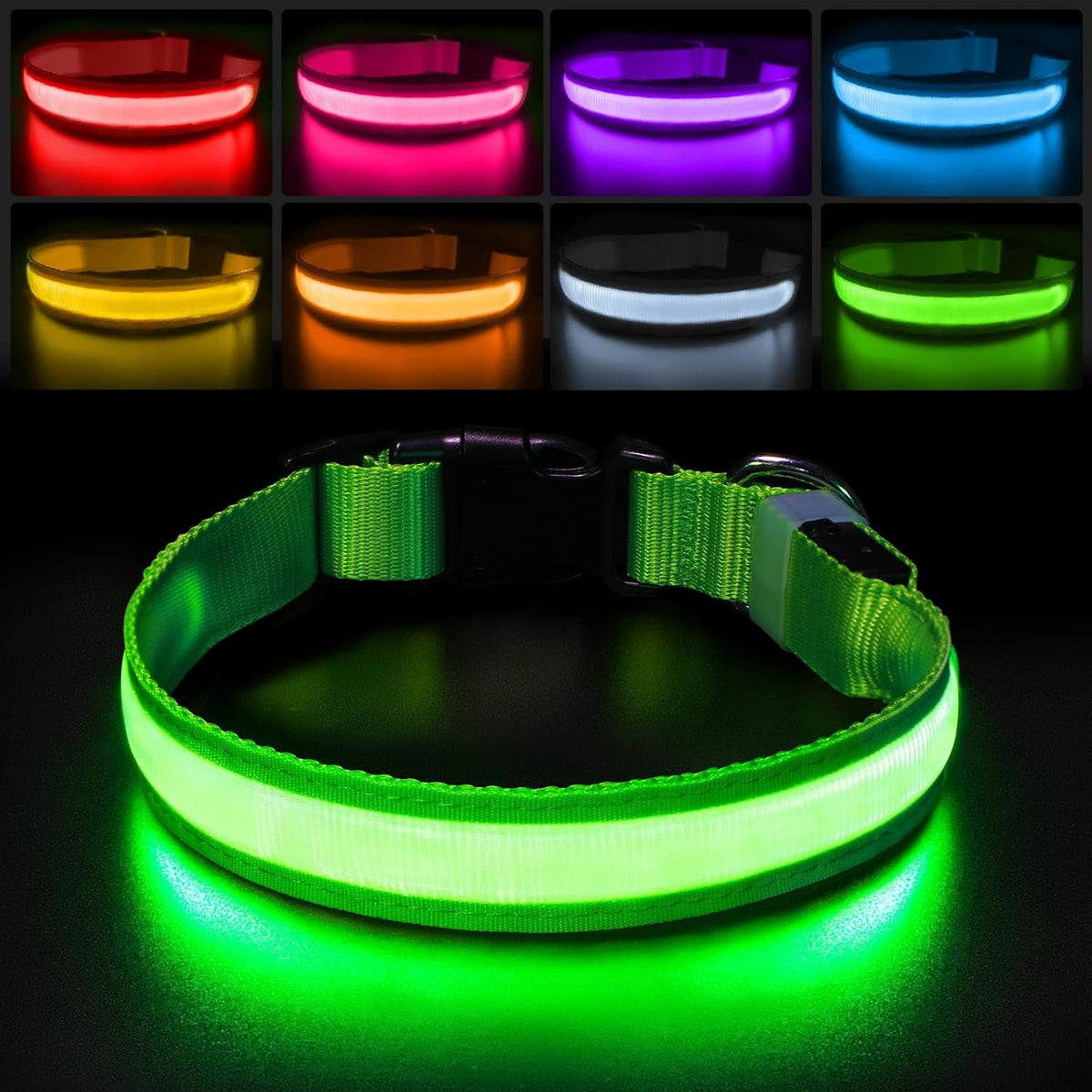 Rechargeable LED Dog Safety Collar – 8 Light Modes